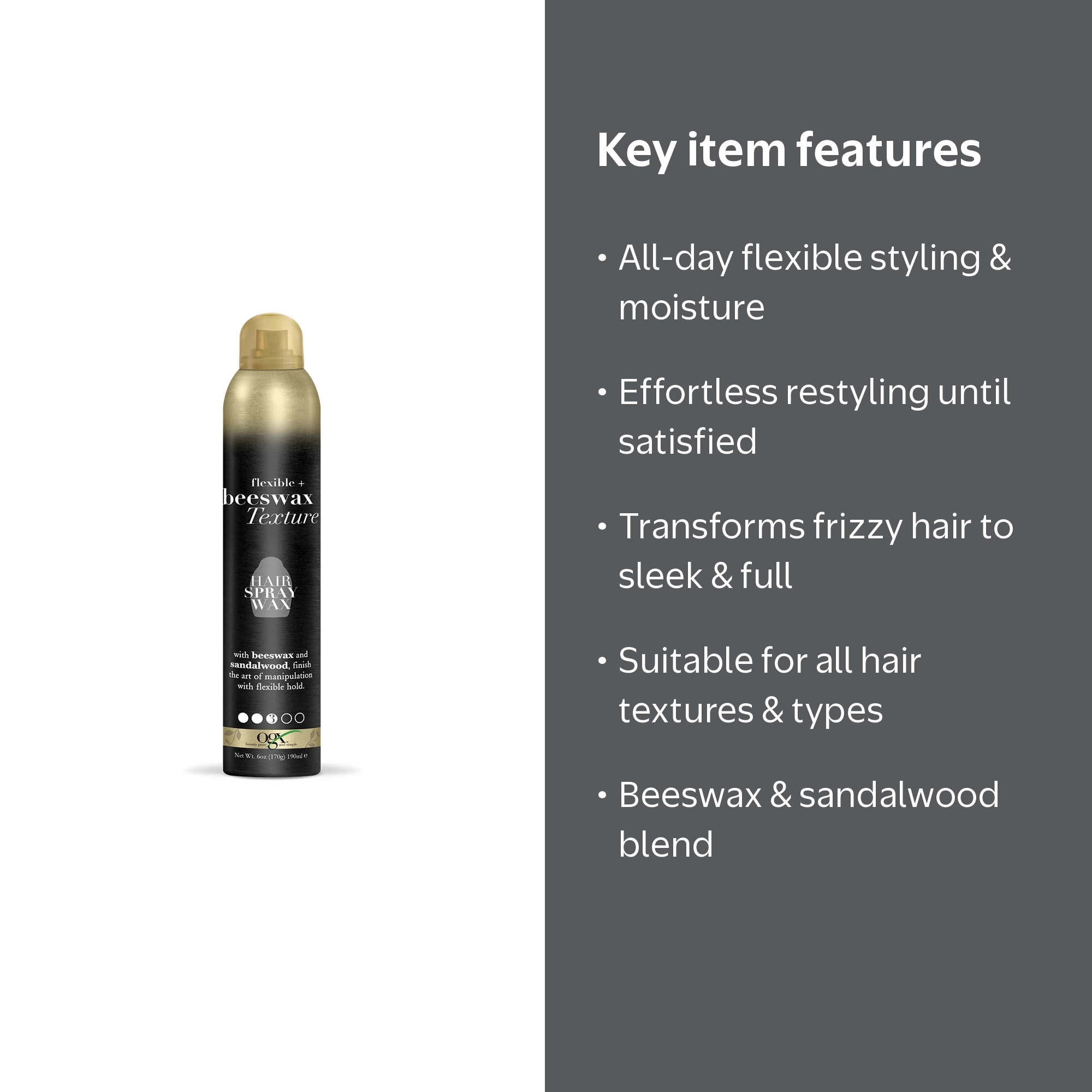 OGX, Flexible Beeswax Texture Hair Spray Wax, 6oz, Black - Walmart.com