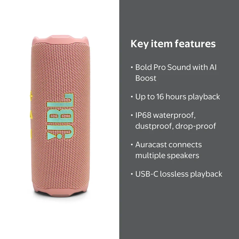 JBL Flip 7 Pink Portable Bluetooth Speaker - Walmart.com