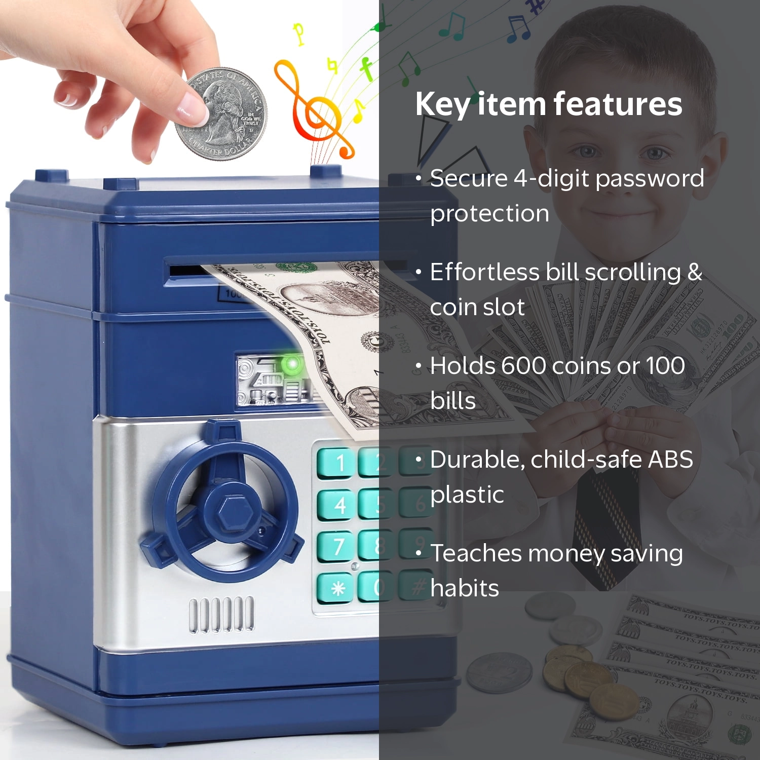 OROLIVING Kids Safe Bank, ATM Savings Bank Toy, Password Protected