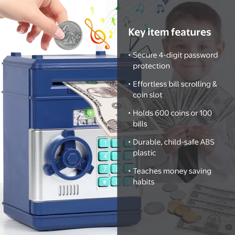 OROLIVING Kids Safe Bank, ATM Savings Bank Toy, Password Protected
