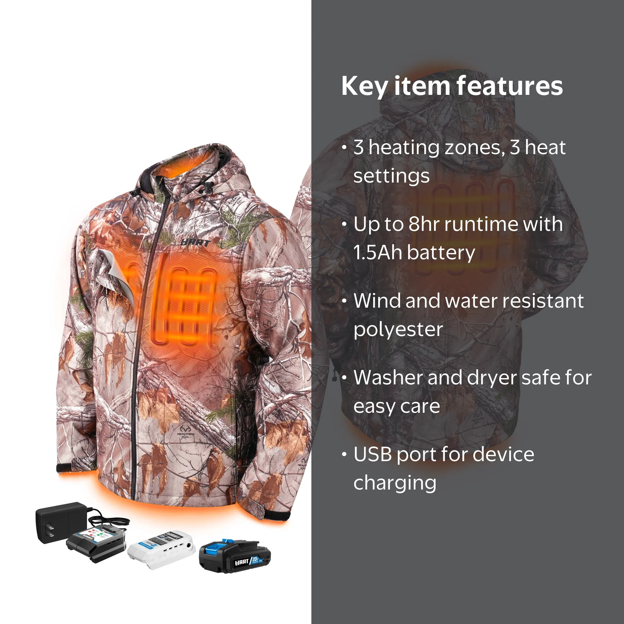 HART 20-Volt Men's Heated Medium-Duty Jacket Kit, Realtre Xtra