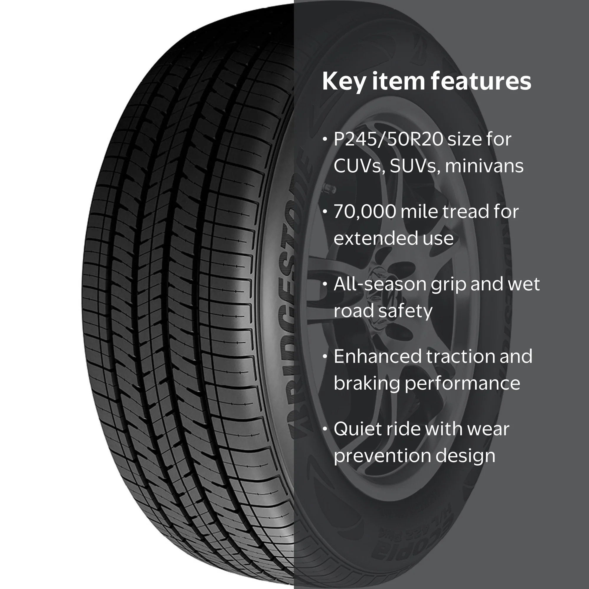 Bridgestone, All-Season Tire, P245/50R20 102H, Black Sidewall