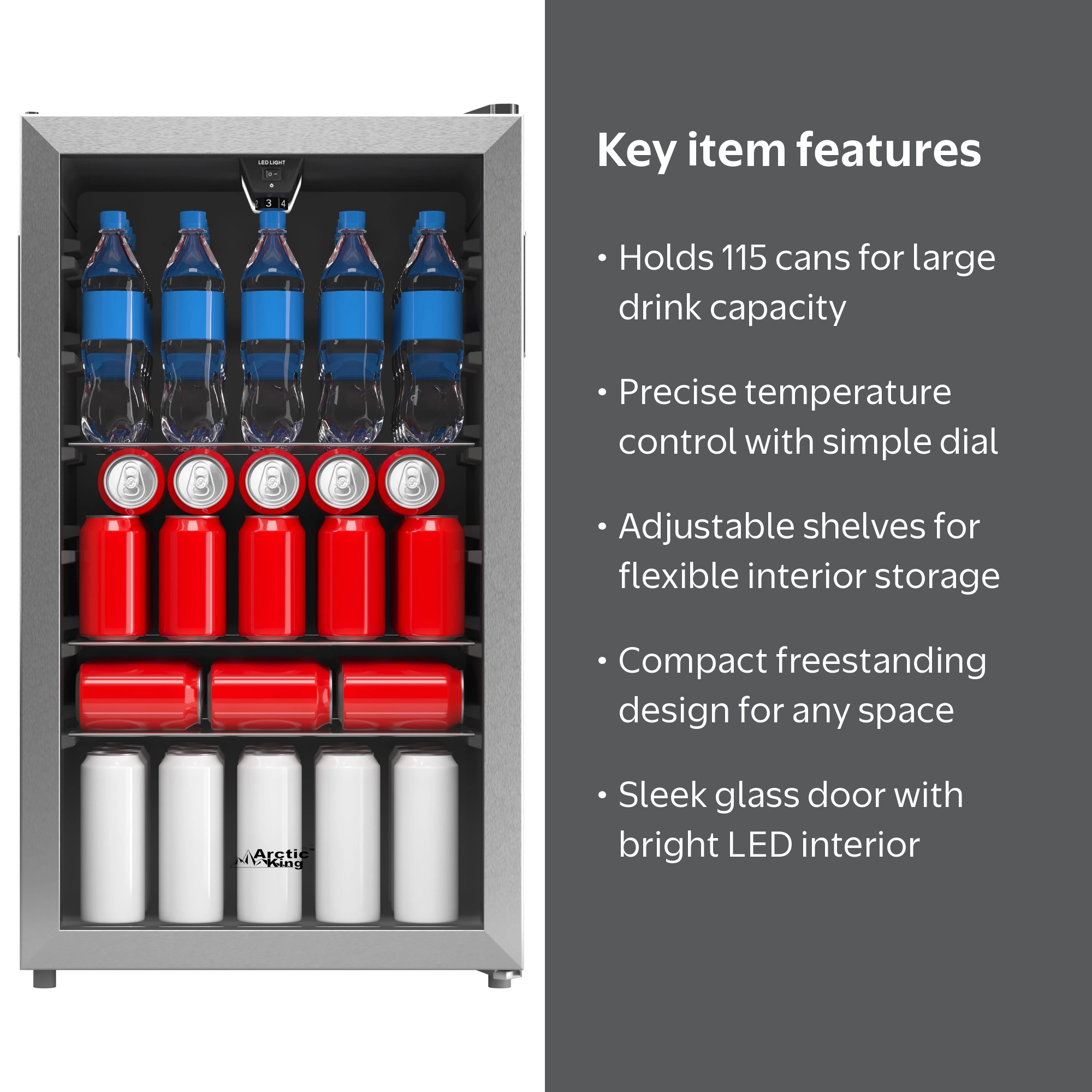 Arctic King 115-Can Beverage Cooler, Glass Door Mini Fridge