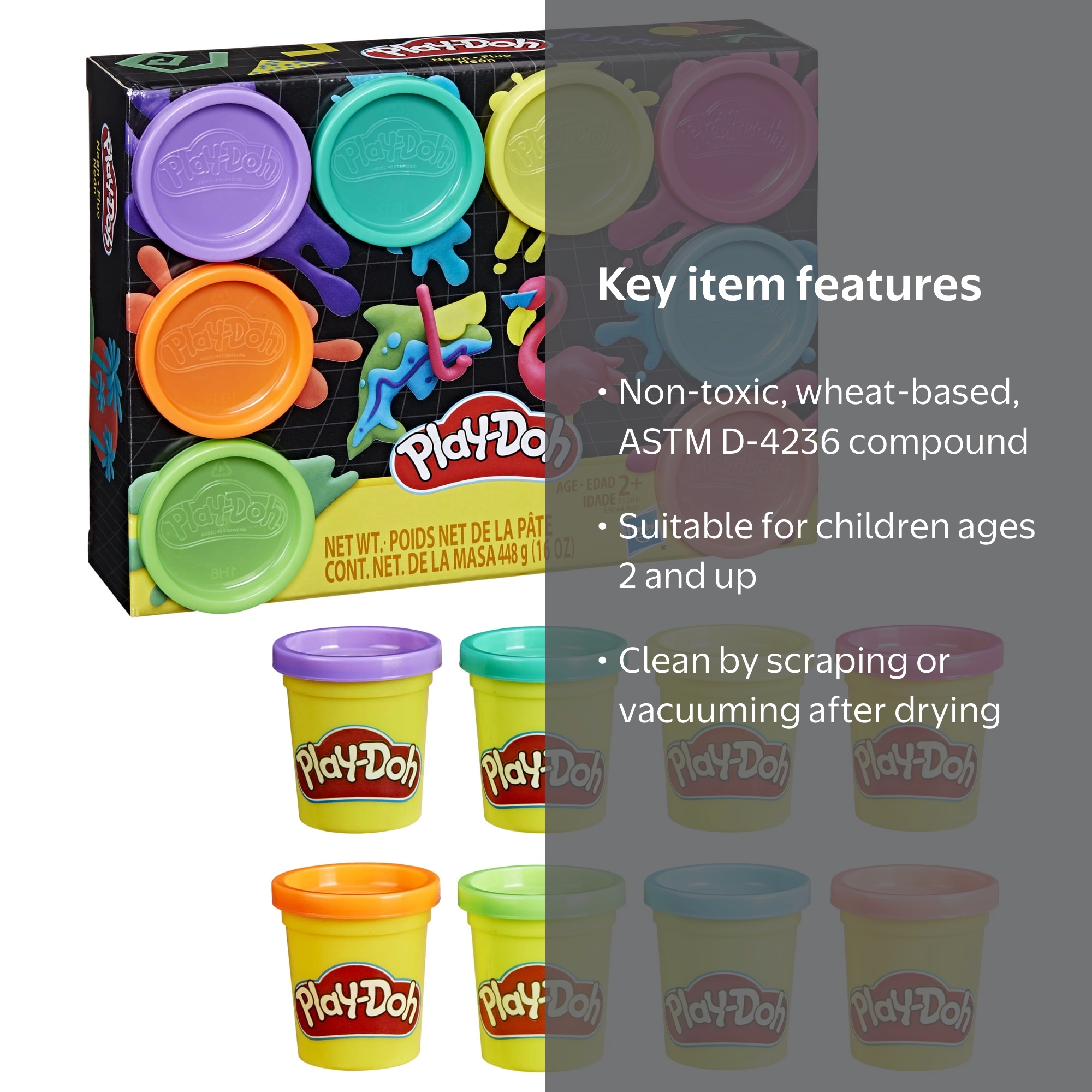 Play-Doh, Neon Colors 8 Pack, 2-Ounce Cans, Arts and Crafts for
