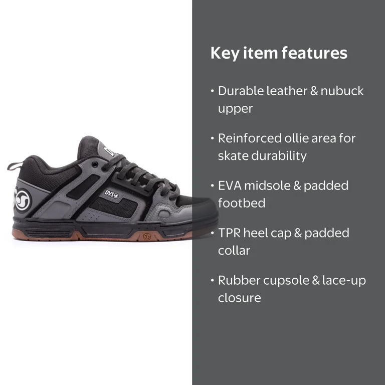 DVS Mens Comanche Charcoal/Black/White Nubuck Skate Casual