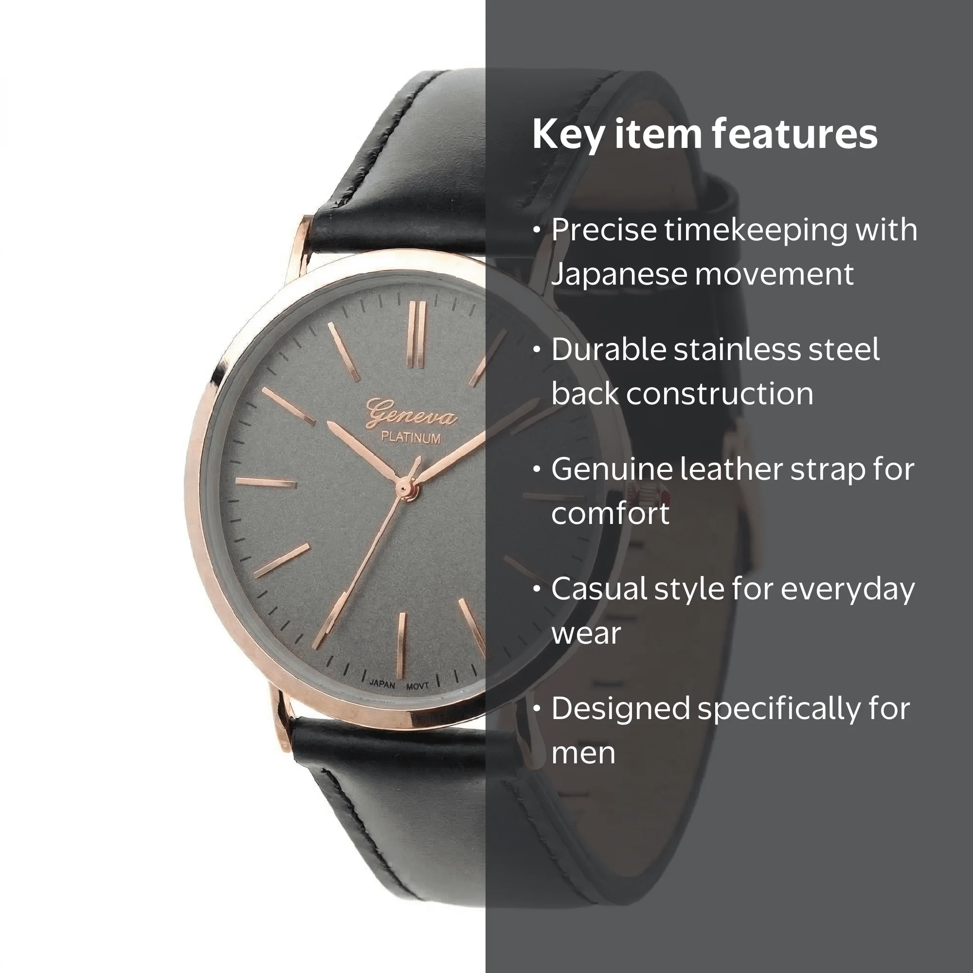 Men's Geneva Japanese Movement Stainless Steel Back Genuine