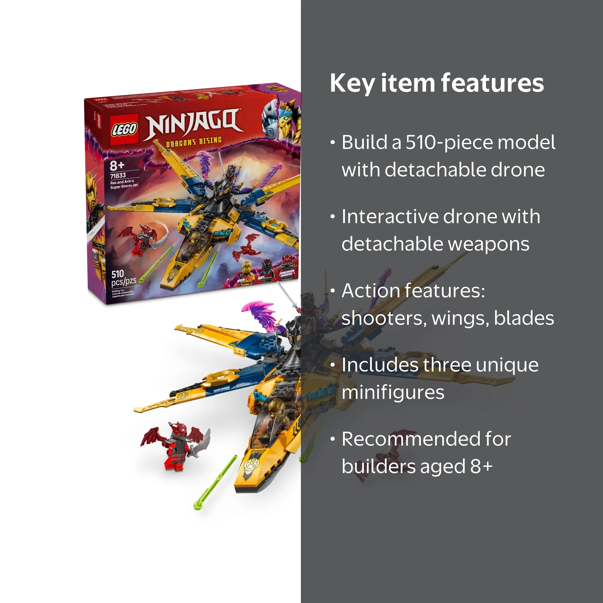 LEGO NINJAGO Ras and Arin's Super Storm Jet Toy, Ages 8+, Airplane
