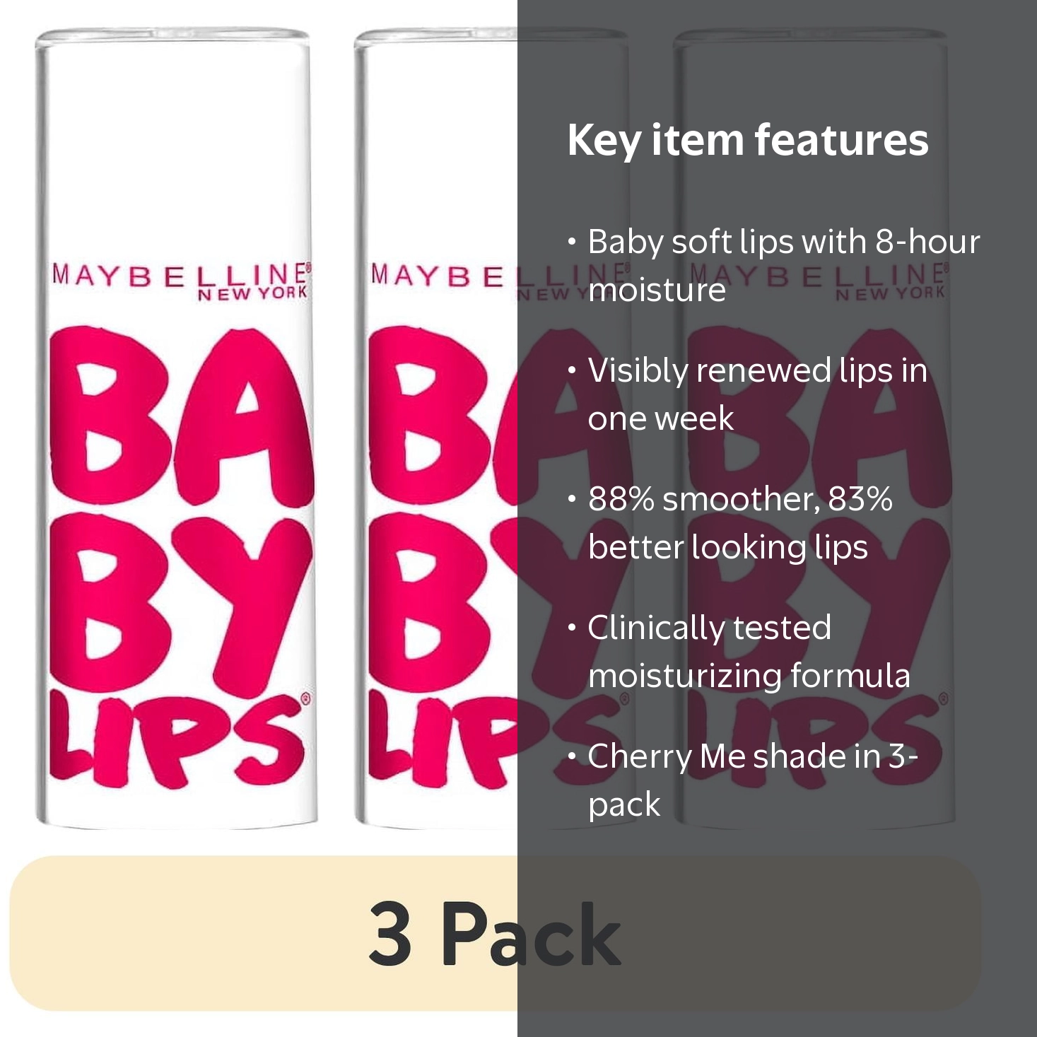 3 pack) Maybelline Baby Lips Moisturizing Lip Balm, Cherry Me