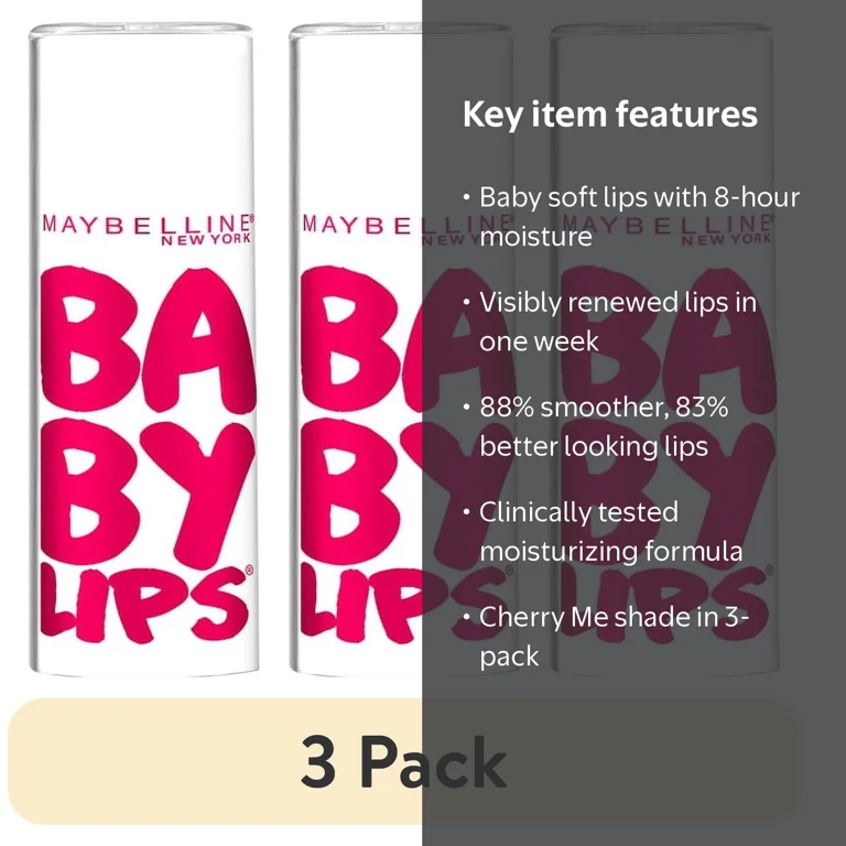 3 pack) Maybelline Baby Lips Moisturizing Lip Balm, Cherry Me