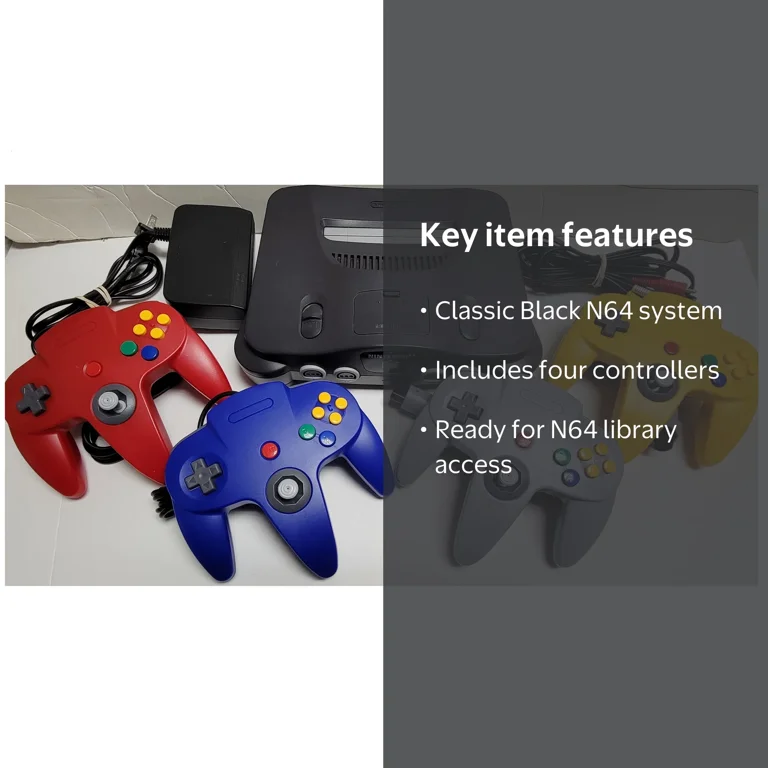 Nintendo 64 N64 Retro Game Console (Black) with Four Controllers