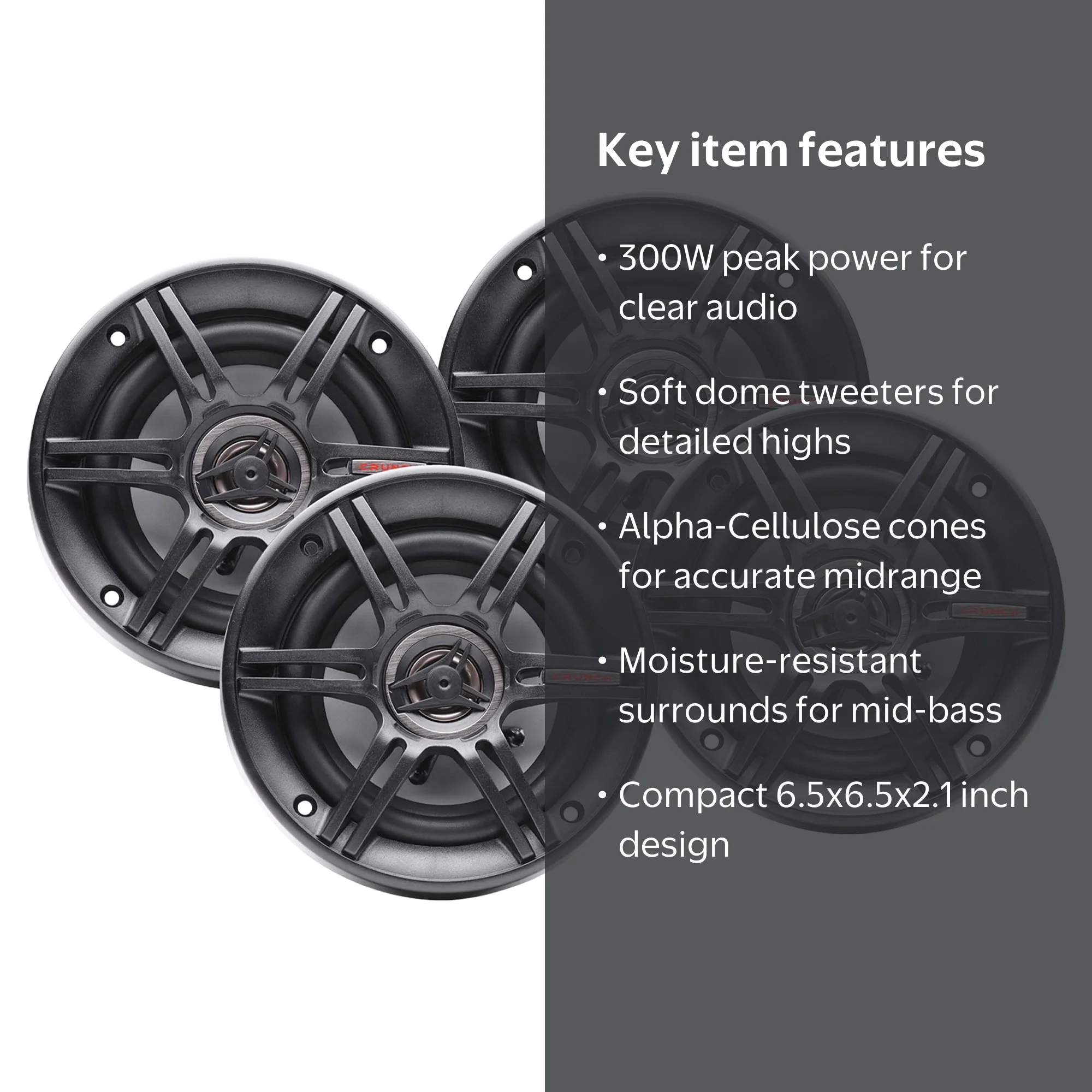 Crunch, Car Speakers, 6.5-Inch 3-Way, Handles 300W at 4 Ohms