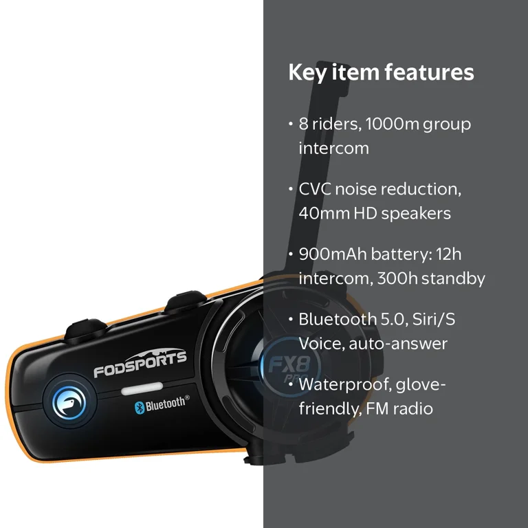 Fodsports FX8 Pro Motorcycle Bluetooth 5.0 Helmet Intercom, 8