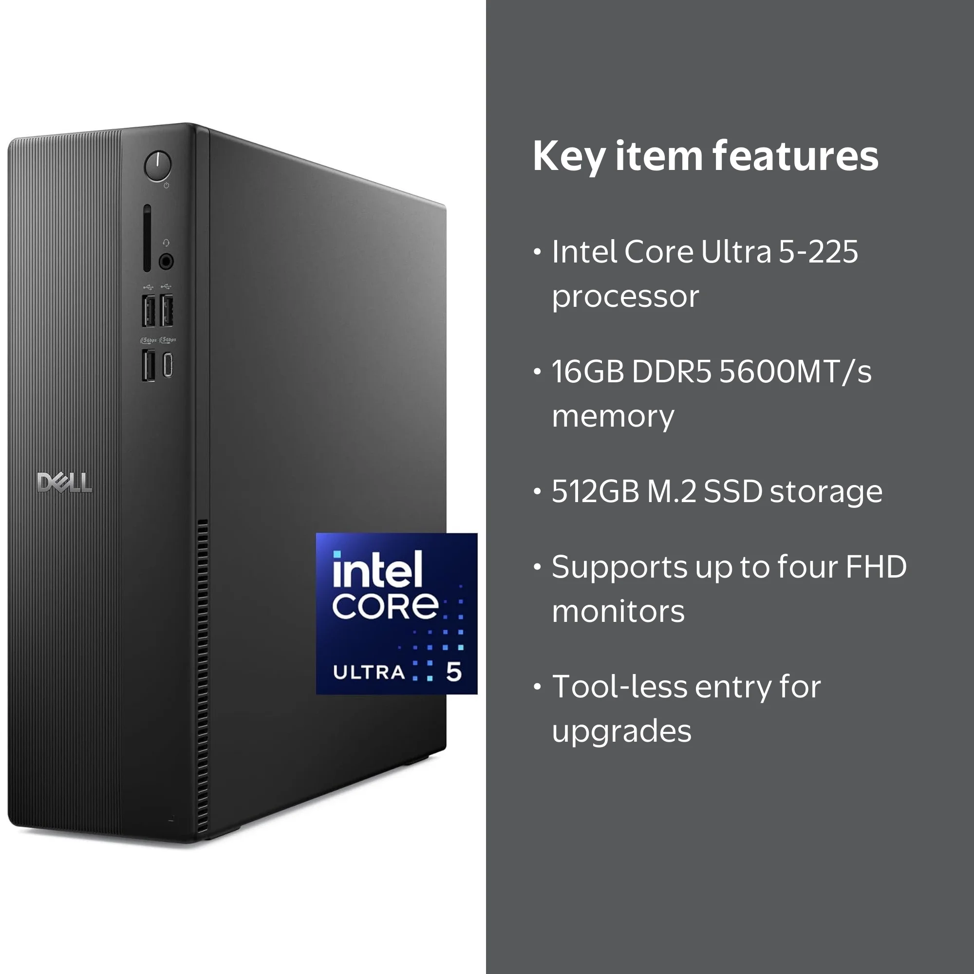 Dell, Slim Desktop ECS1250, Intel Core Ultra 5-225, 16GB DDR5