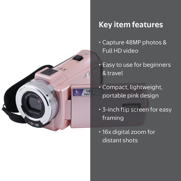 Vivitar PopCam Digital Camcorder, 48MP, Full HD 1080p Video Camera