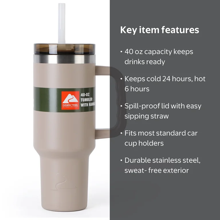 Ozark Trail 40 oz Insulated Stainless Steel Tumbler with Handle in