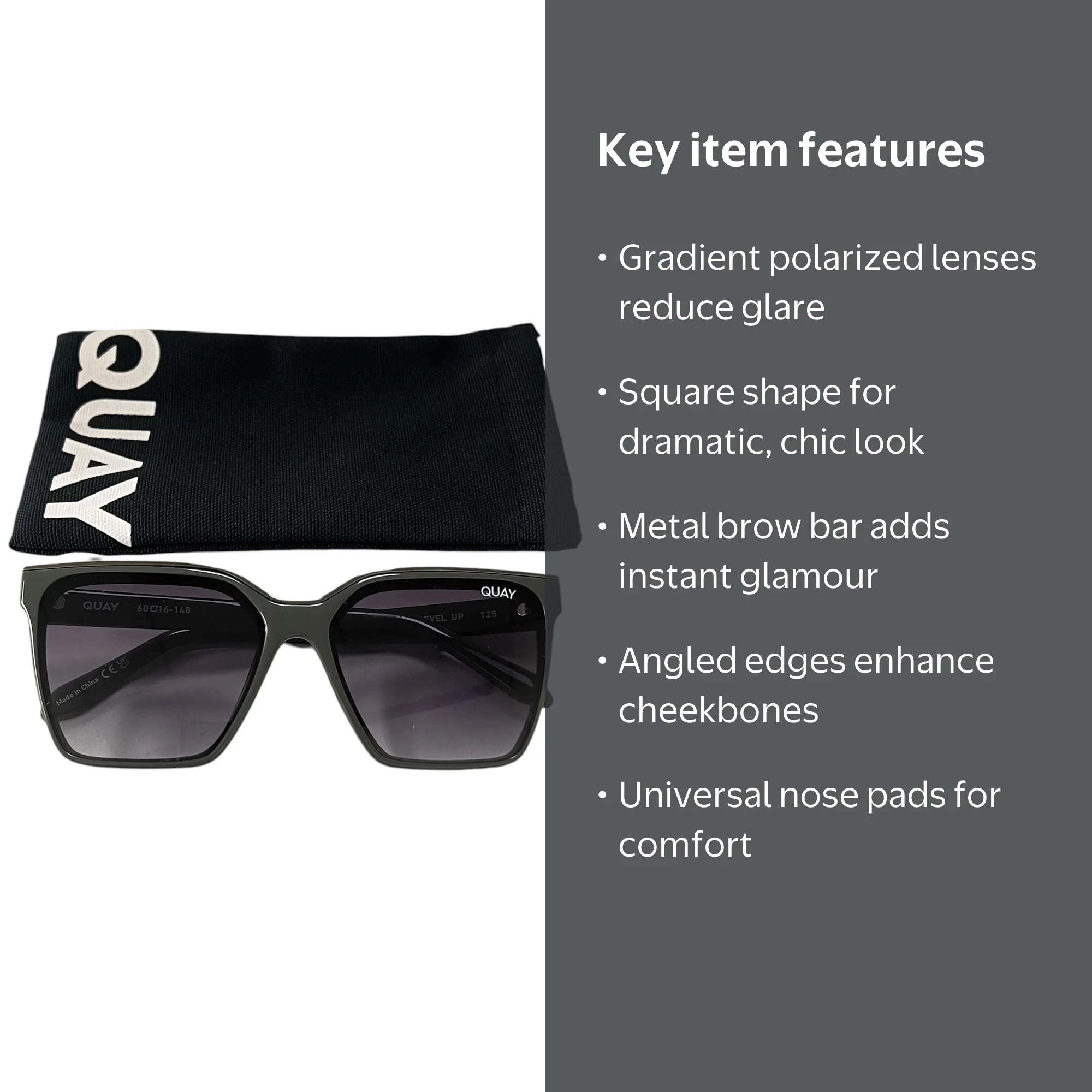 QUAY Counting Stars Sunglasses (mini rhinestones, black/smoke lens) POLARIZED Quay Australia Evasive Sunglasses Matte Black Smoke  main image 2