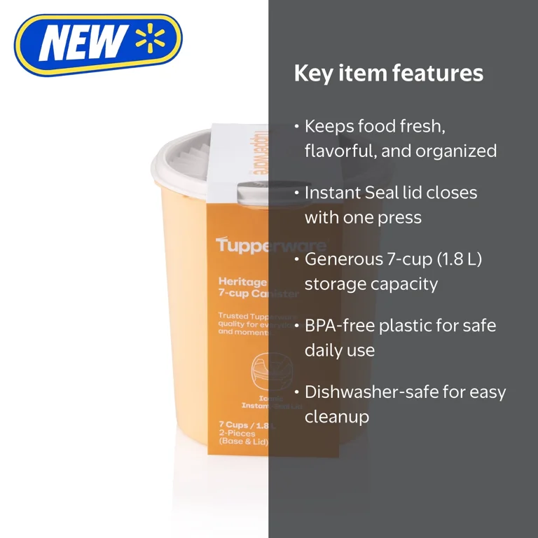 Tupperware Heritage 7-Cup Food Storage Canister with Lid, Peach