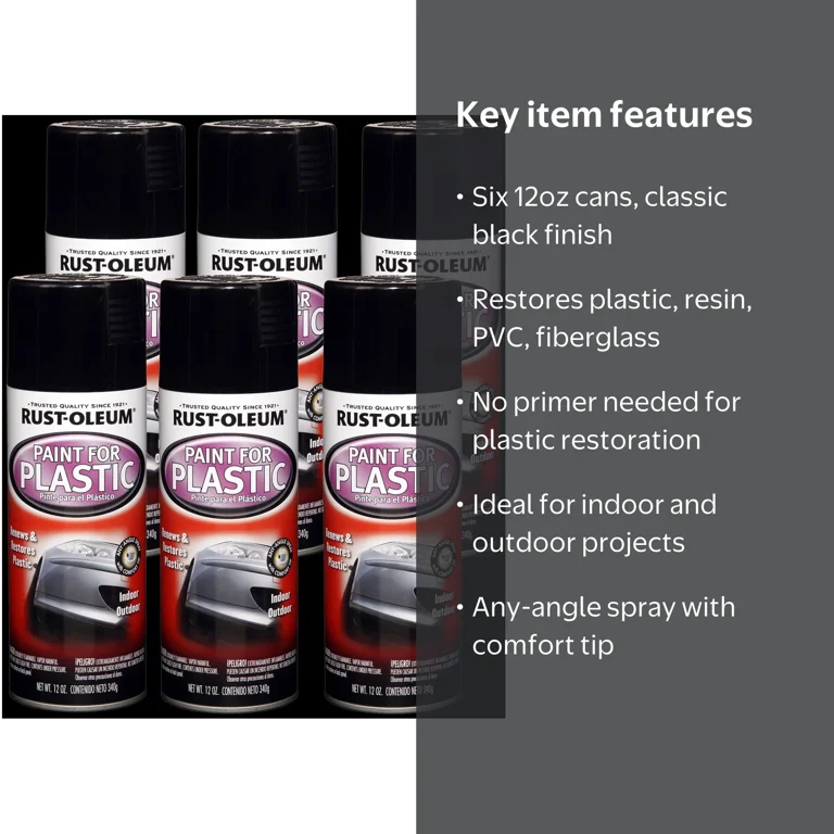 Sky（5） Rust-Oleum Automotive Spray Paint for Plastic-248649, 6pk, Black