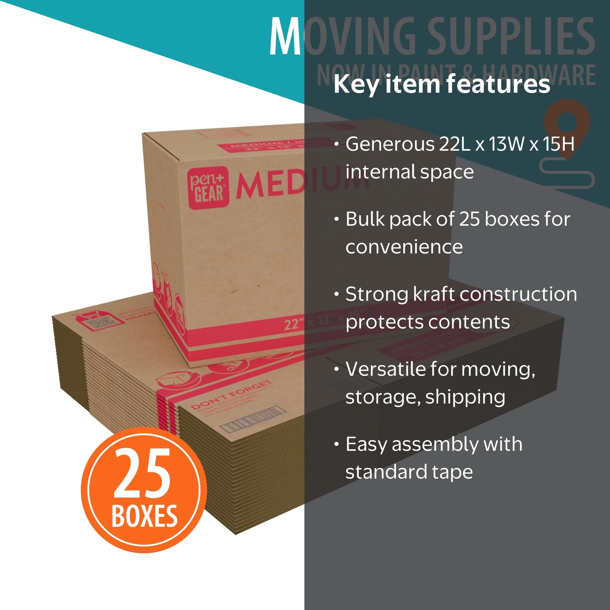 25 pack) Pen+Gear Medium Moving Boxes, 22 in. L x 13 in. W x 15 in