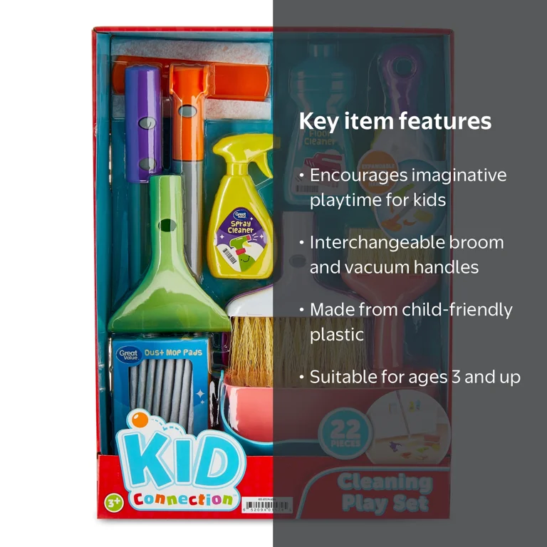 Kid Connection Cleaning Play Set, 22 Pieces with Mop, Bucket