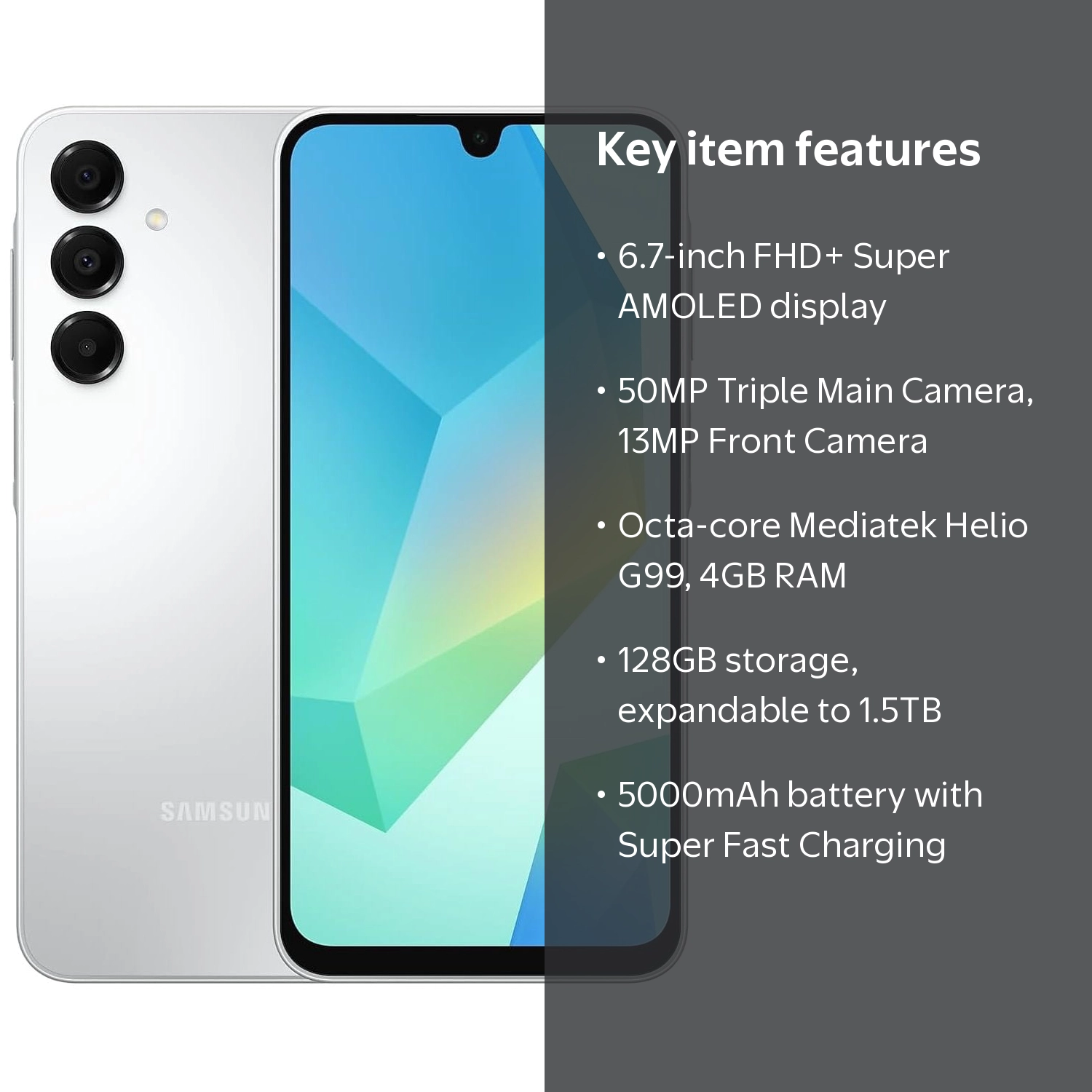Samsung, Galaxy A16 Smartphone, A165M 128GB 4GB RAM, Light Gray
