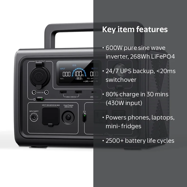 Bluetti EB3A 600W 268Wh LiFePO4 Solar Generator for Camping & Home