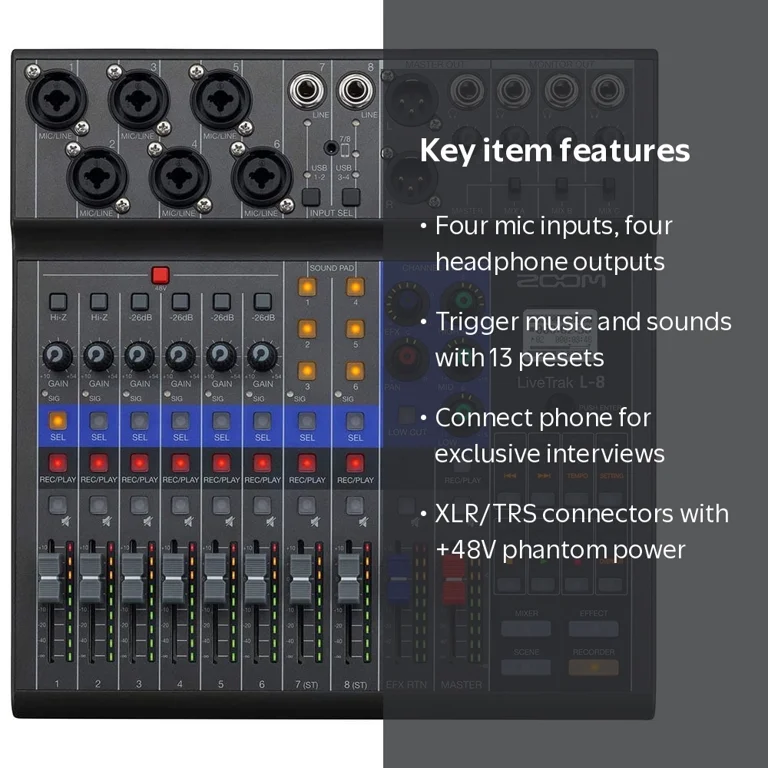 Zoom Pro Sound LiveTrak L-8 Digital Audio Recorder & Mixer with 8