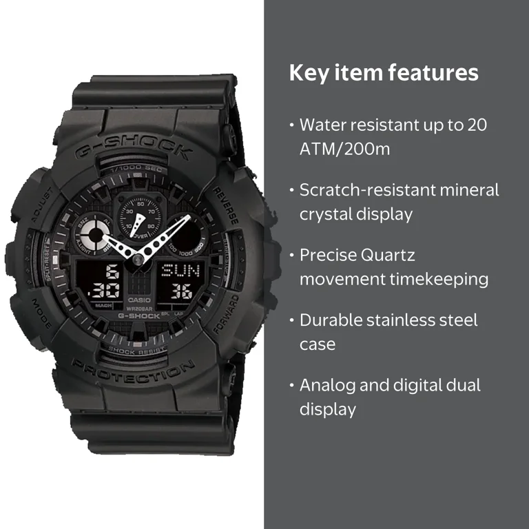 Casio GA100-1A1 G-Shock X-Large Black Ana / Digi Dial Resin Strap
