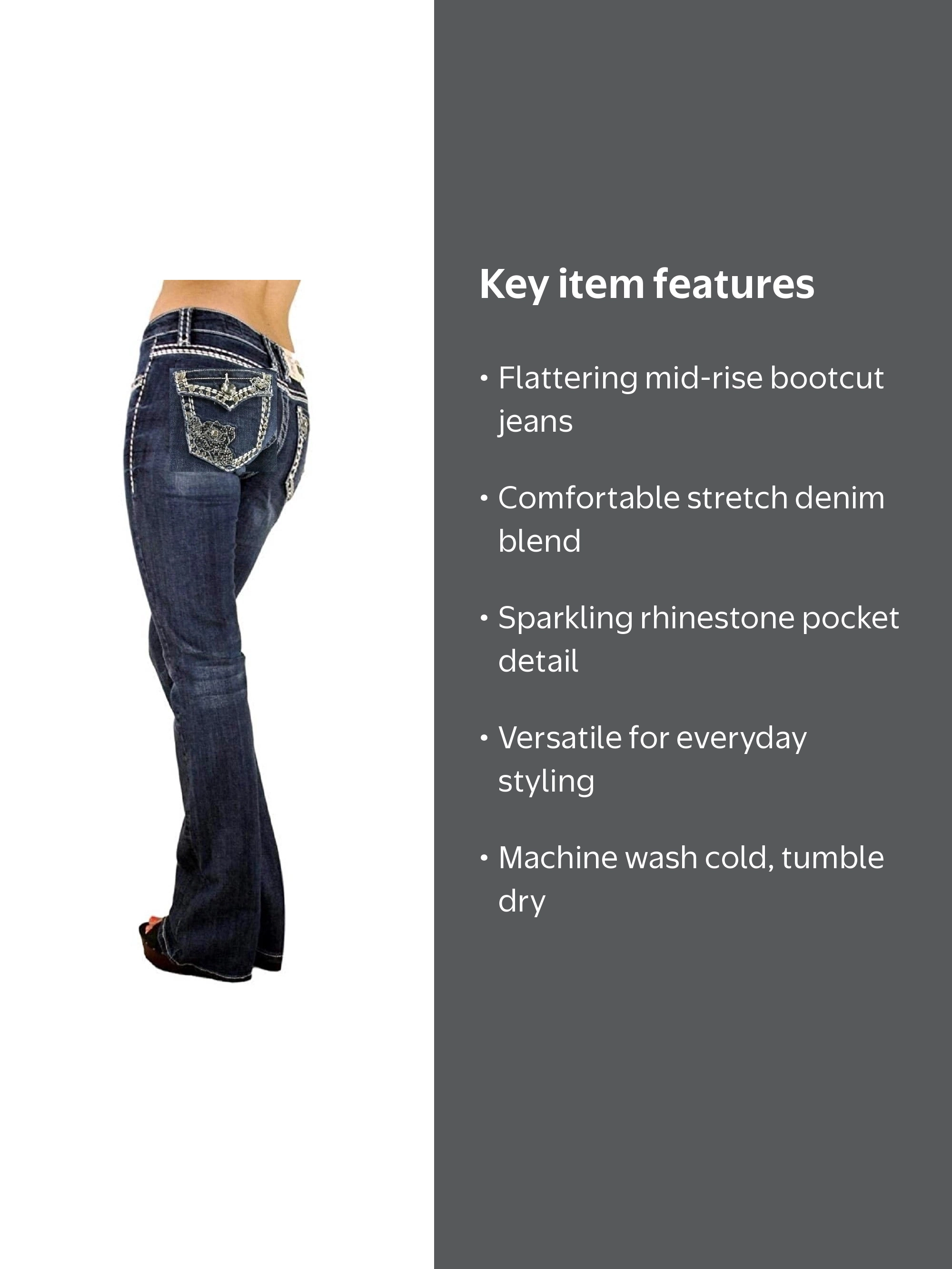 Jack David Women's Mid Rise Bootcut Stretchy Denim Jeans with