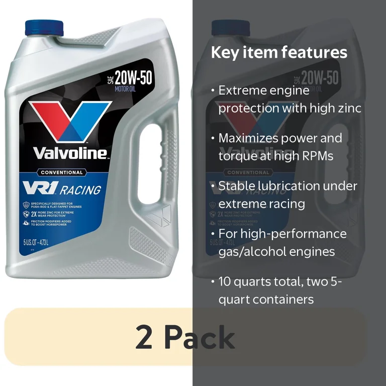 2 pack) Valvoline VR1 Racing SAE 20W-50 Conventional Motor Oil, 5