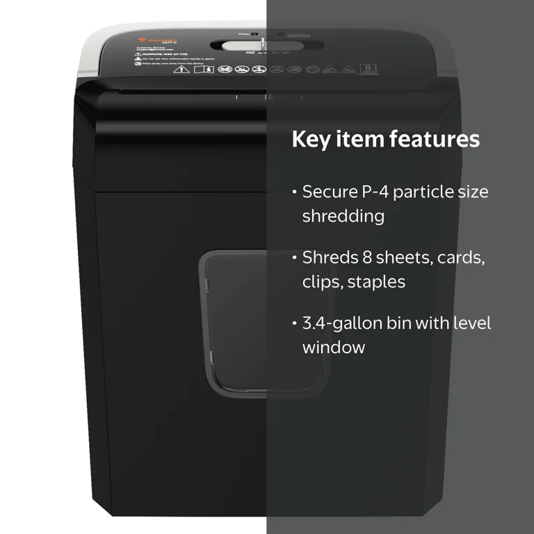 Bonsaii 8-Sheet Cross-Cut Paper Shredder, P-4 Security, Shreds