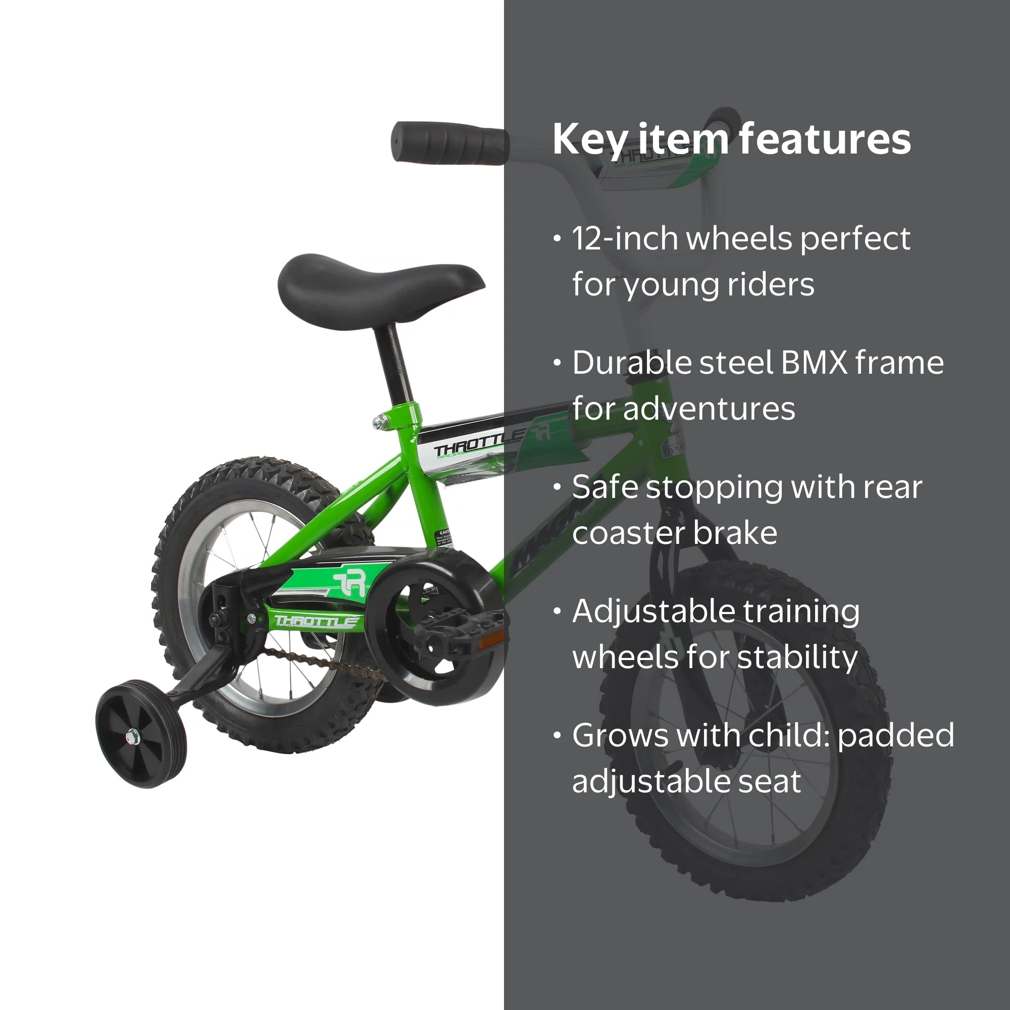 Dynacraft Throttle 12 inch Kids BMX Bike for Age 3-5 Years, Green