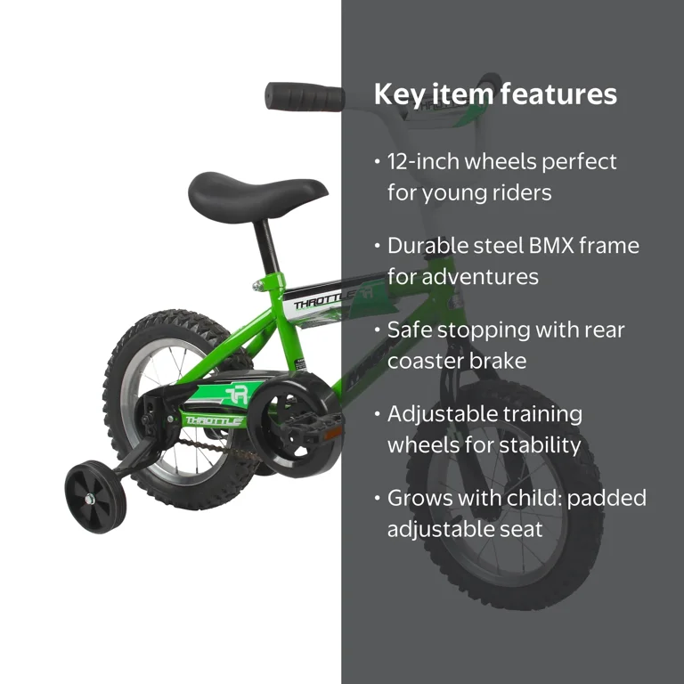 Dynacraft Throttle 12 inch Kids BMX Bike for Age 3-5 Years, Green