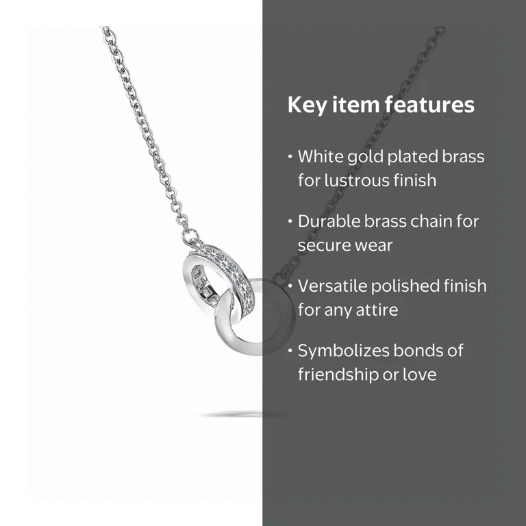 JeenMata Double Ring Interlocking Circle Pendant Necklace, White