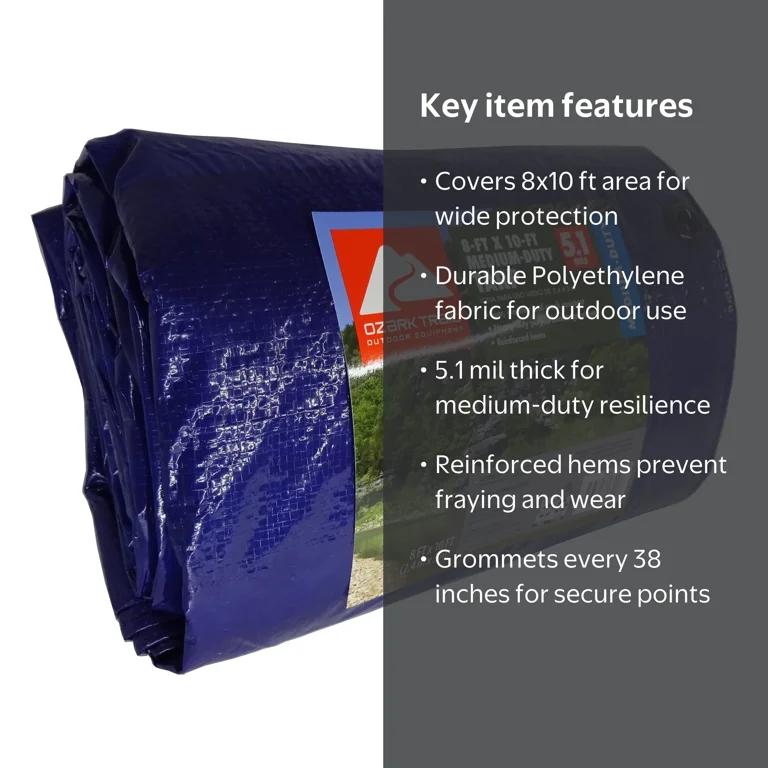 Ozark Trail Medium-Duty Tarp, 8' x 10', PE Material, Durable and