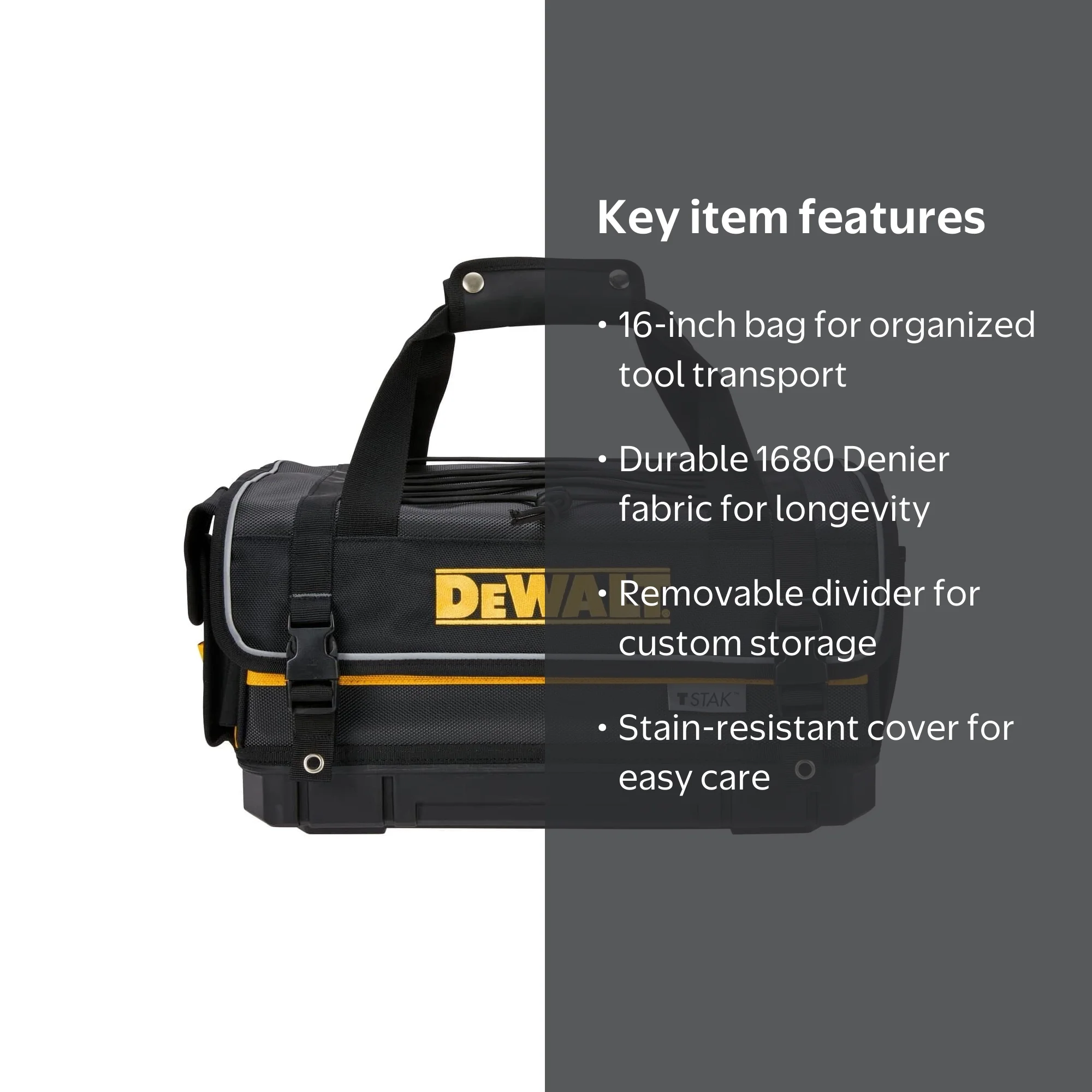 DEWALT TSTAK Tool Bag, 16-inch Durable Tote with Tool Organizer