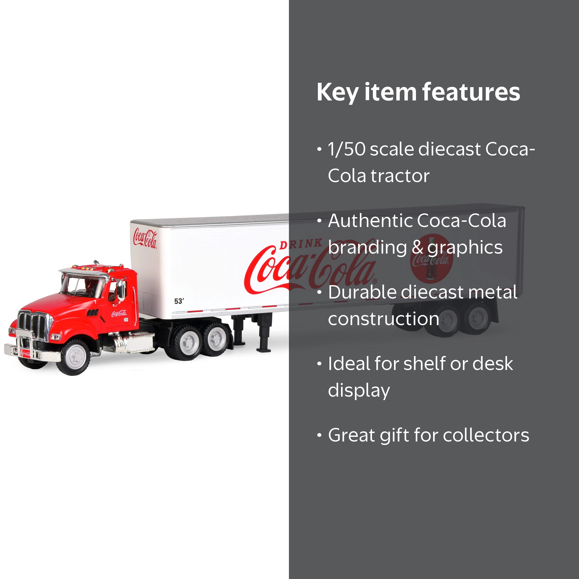 Coca-Cola, Tractor and Trailer, 1/50 scale, Red and White
