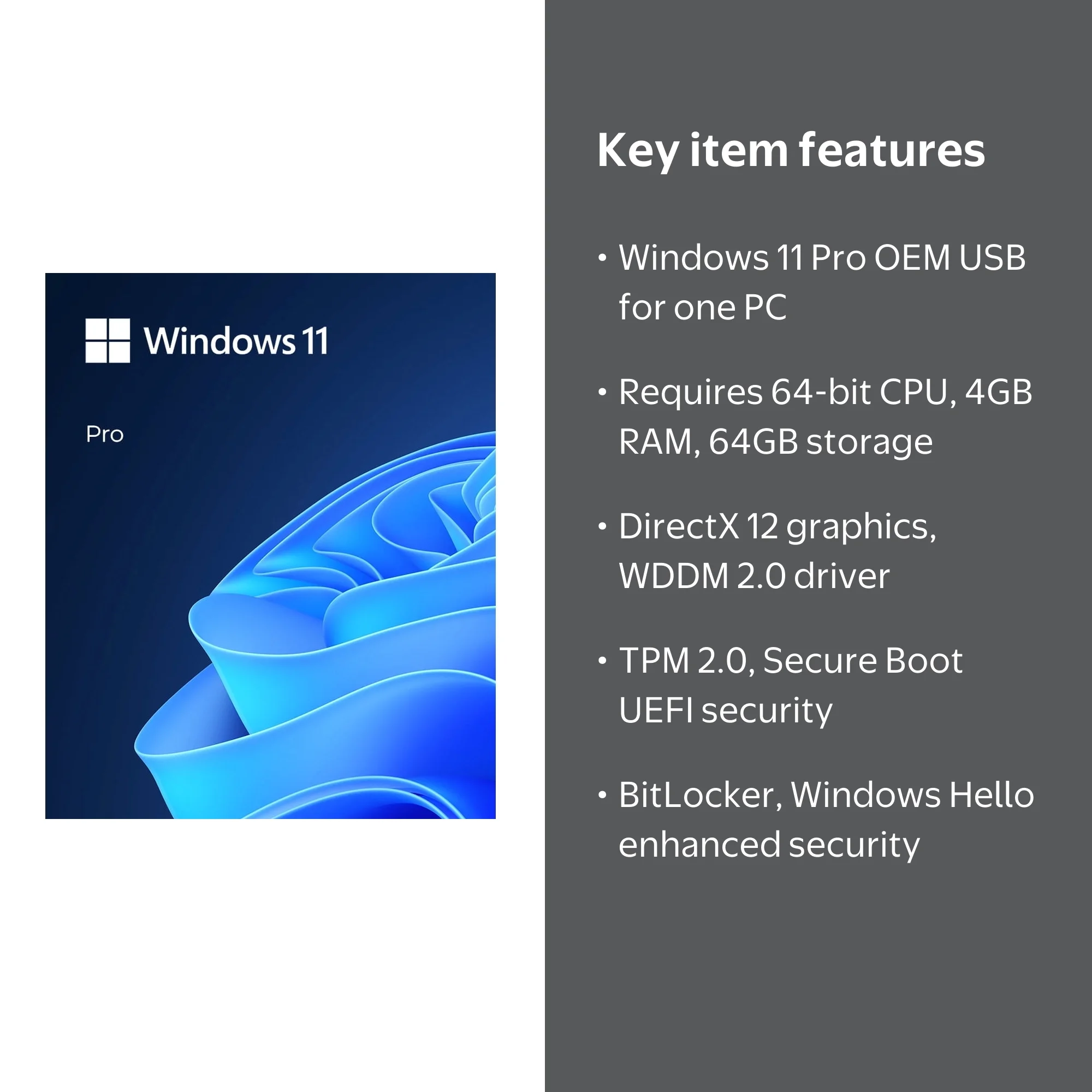 Microsoft, Windows 11 Pro 64-Bit USB, OEM Software, 1 User