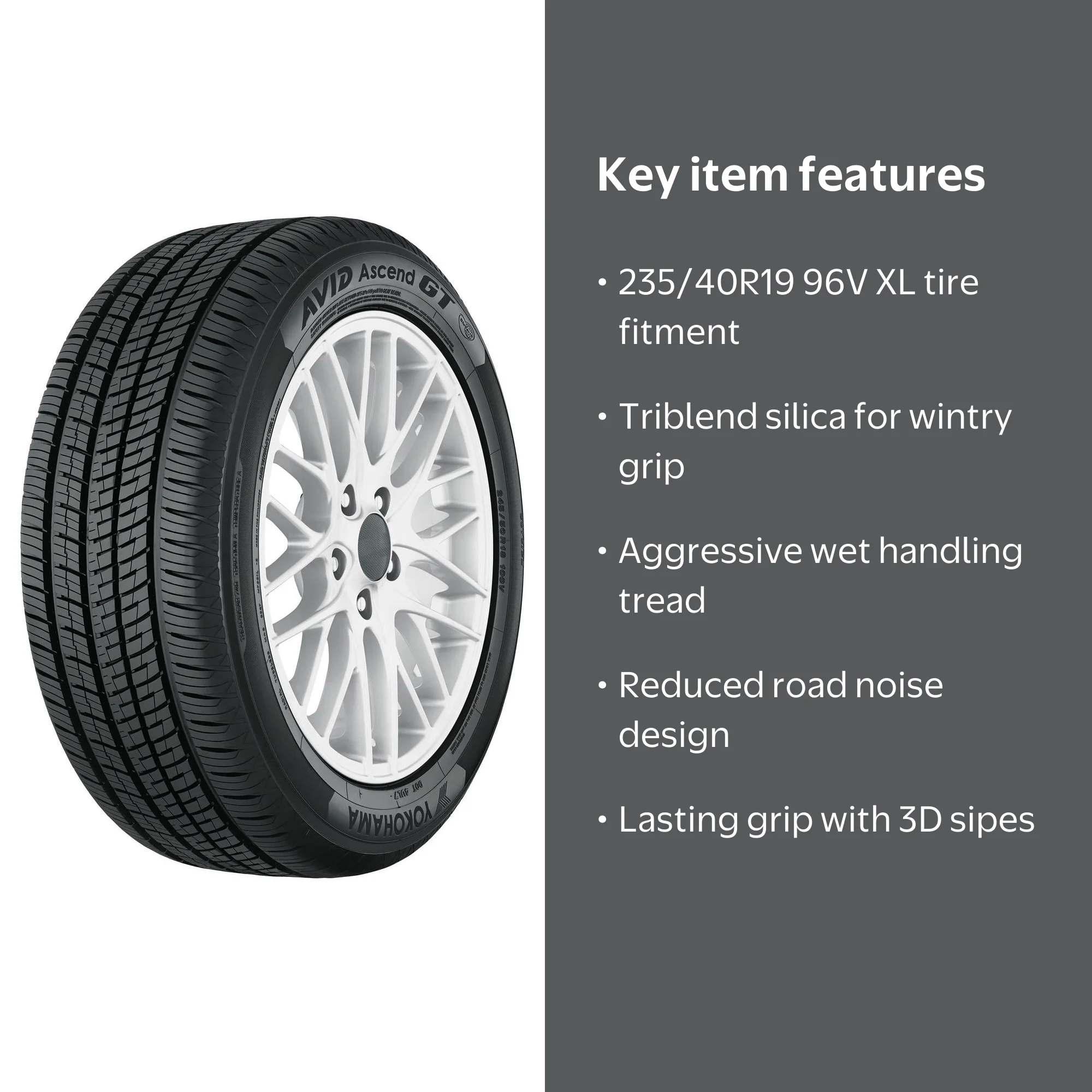 Yokohama Avid Ascend GT 235/40R19 96V XL All Season Tire Fits