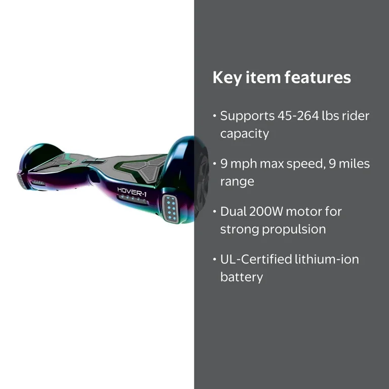 Hover-1 H1 Hoverboard, Iridescent, 264 Lbs. Max Weight, LED Lights