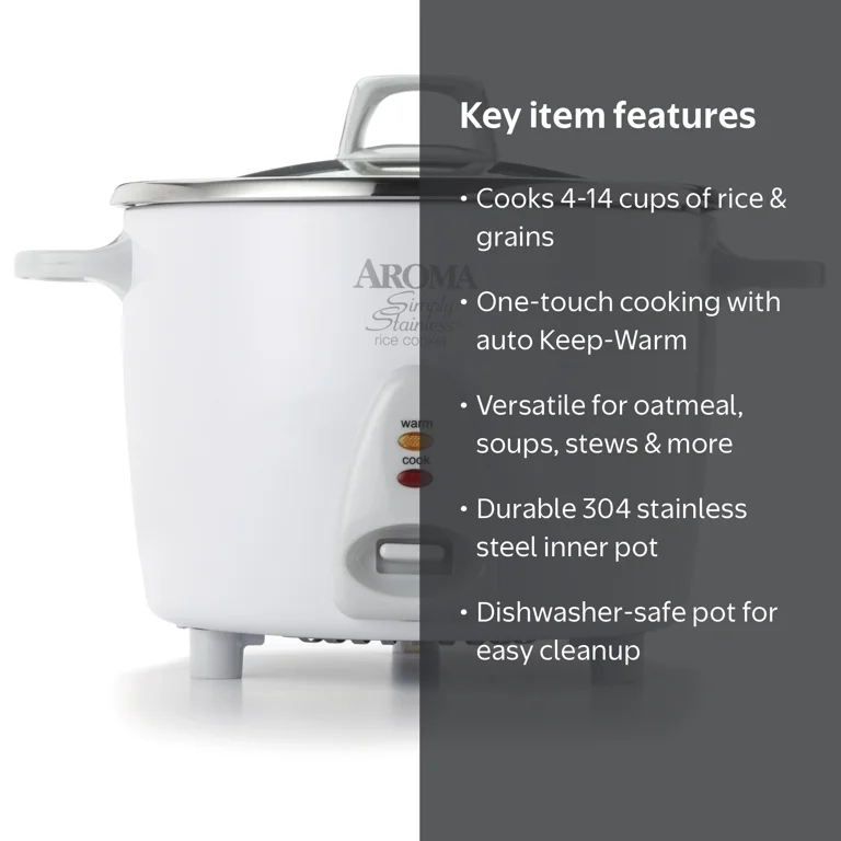 Aroma Housewares, 14-Cup Rice Cooker, Stainless Steel, White