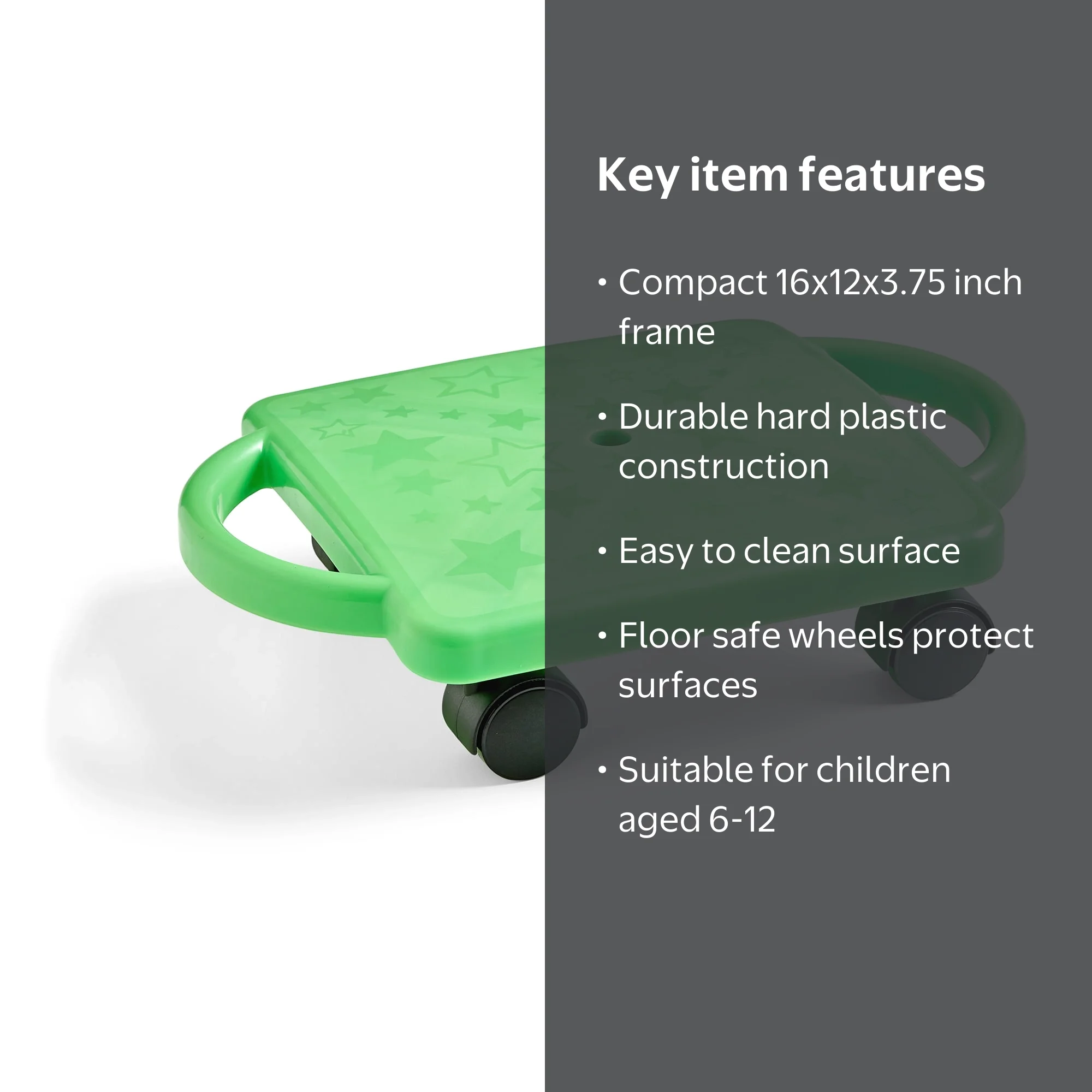 hand2mind, Indoor Scooter Board, Safety Handles, Green, Ages 6-12
