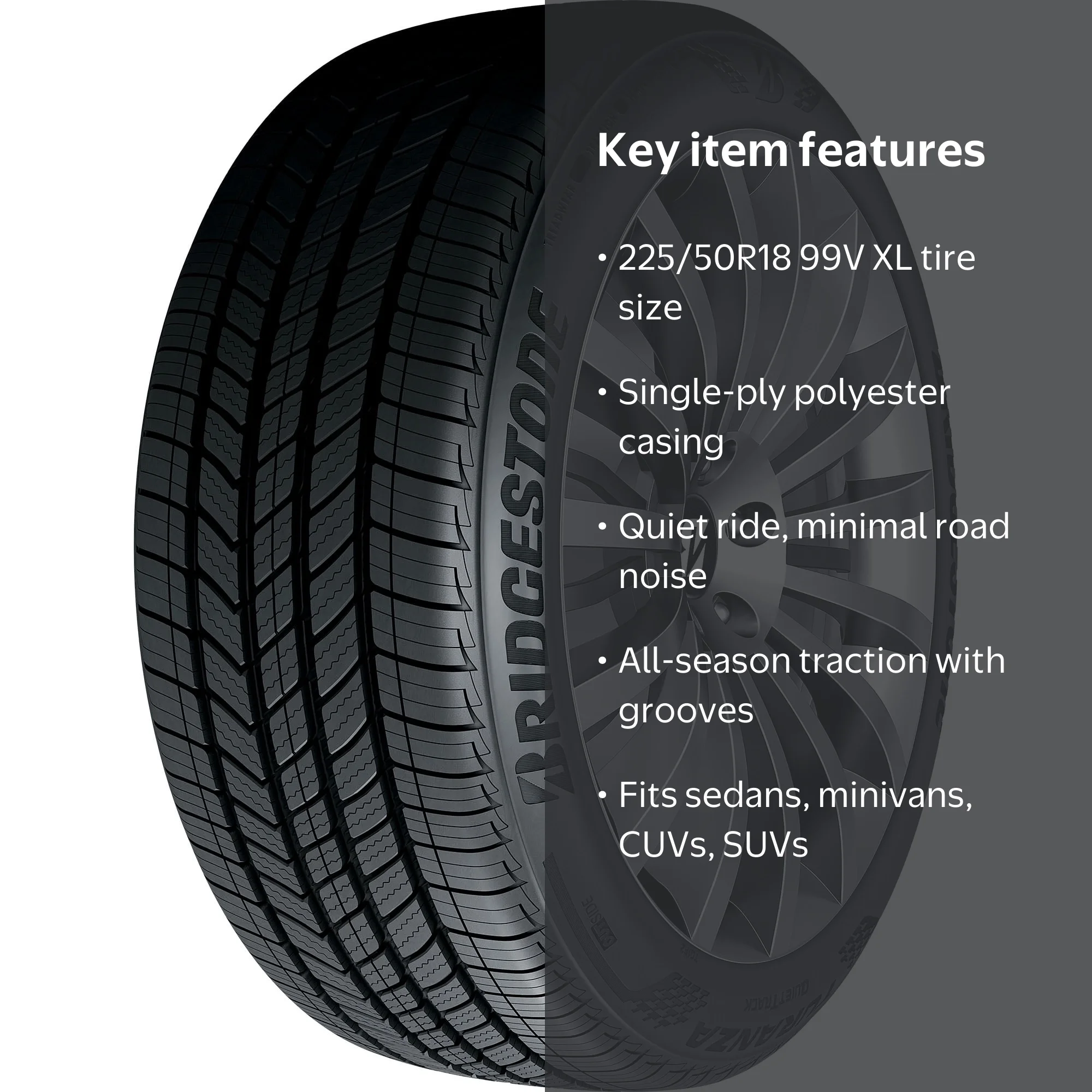 Bridgestone, Passenger Tire, 225/50R18, All Season XL QuietTrack