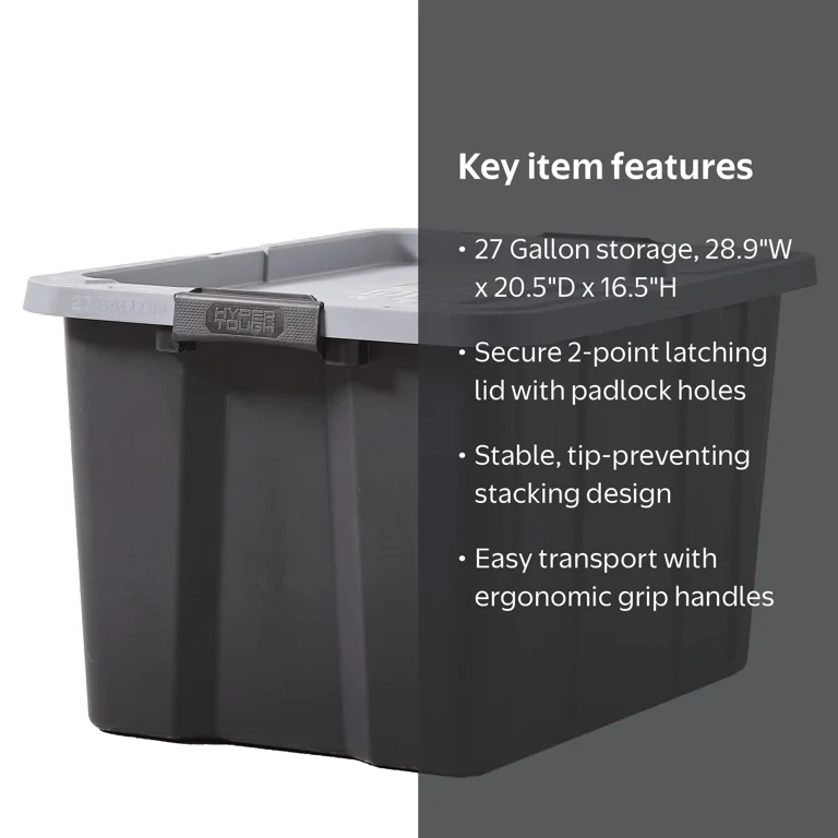 Hyper Tough 27 Gallon Large Storage Bin with Latch Lid, Heavy Duty