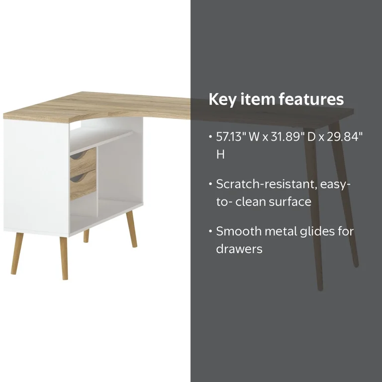 Tvilum Diana 2 Drawer Office Desk with 3 Shelves for Adults, White