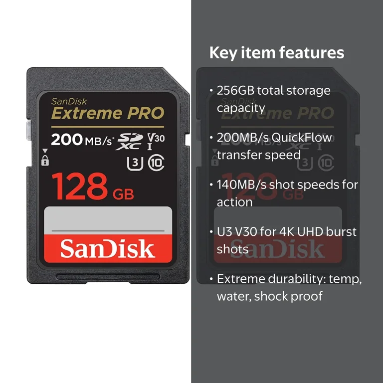 SanDisk, SDXC Memory Card, 128GB Extreme PRO, 200MB s, 2-pack