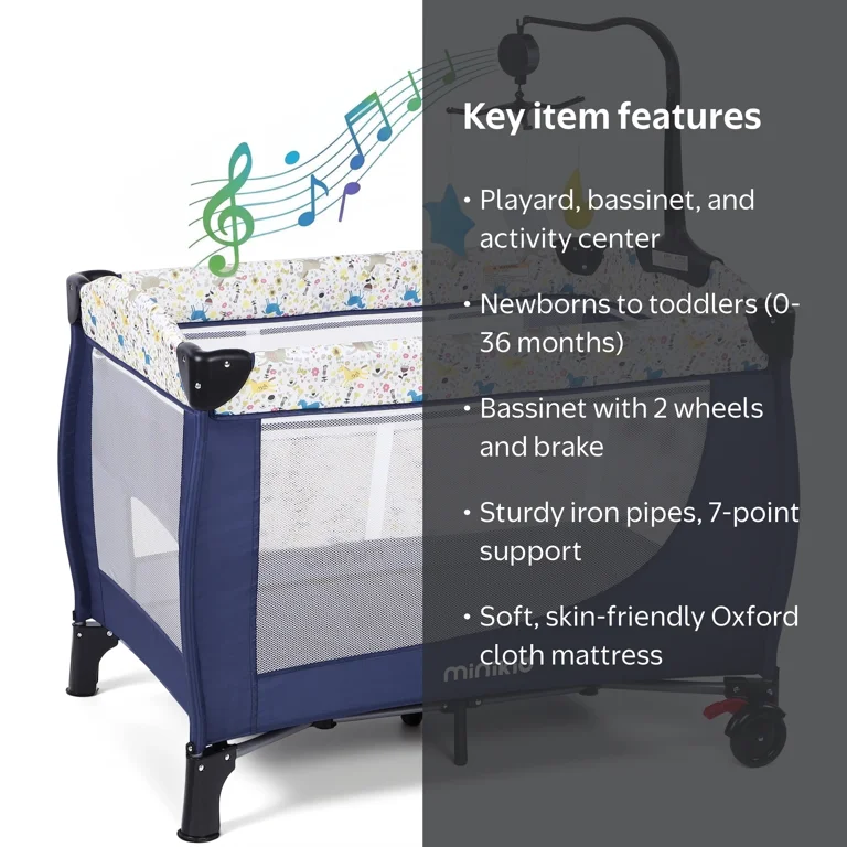 Minikid Nursery Center Playard with Bassinet Music and Toys, Baby 