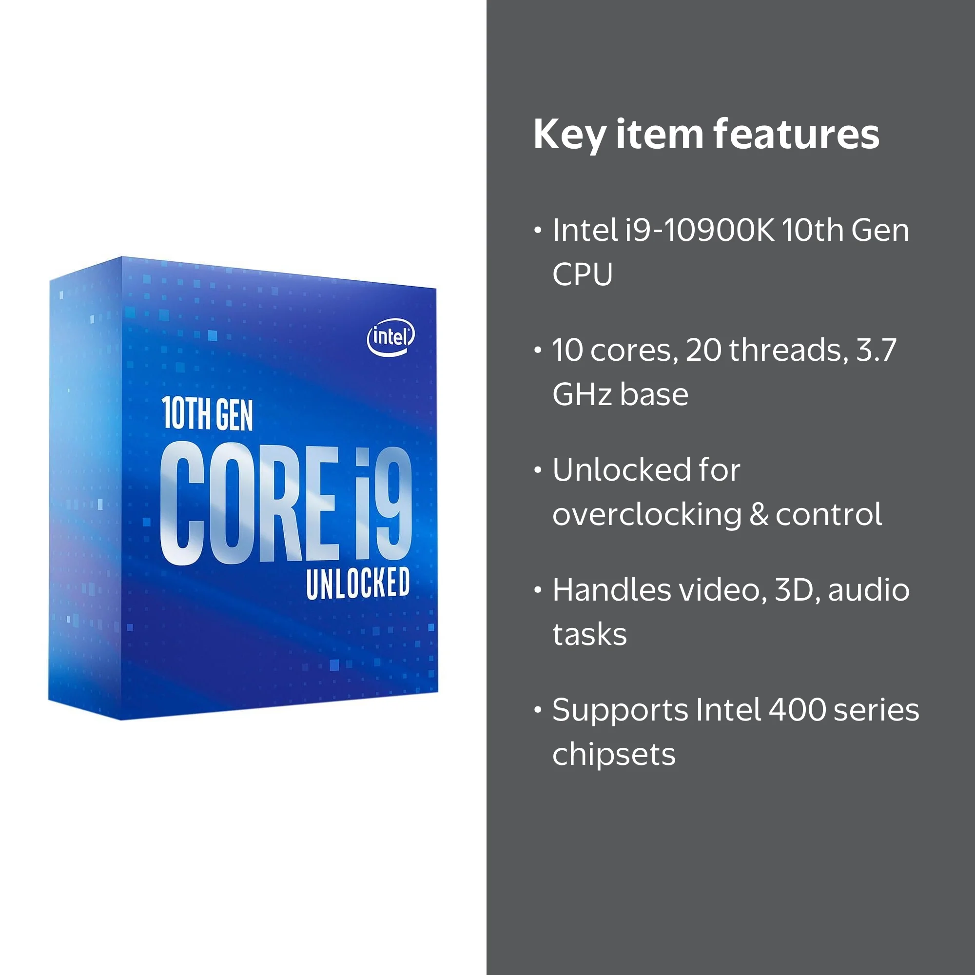 Intel Core i9-10900K CPU - 10th Gen, 10-Core 3.7 GHz, LGA 1200