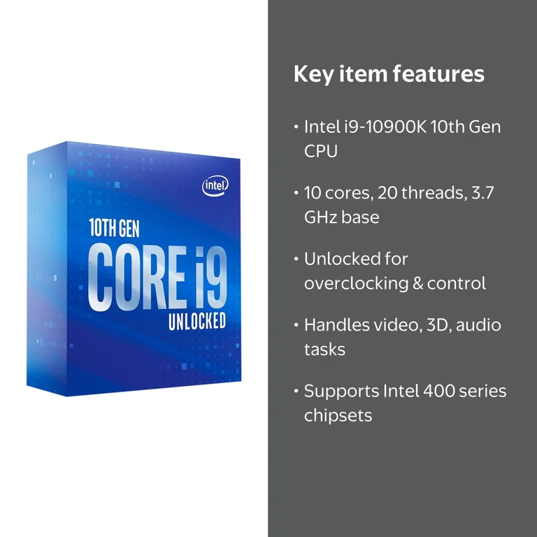 Intel Core i9-10900K CPU - 10th Gen, 10-Core 3.7 GHz, LGA 1200