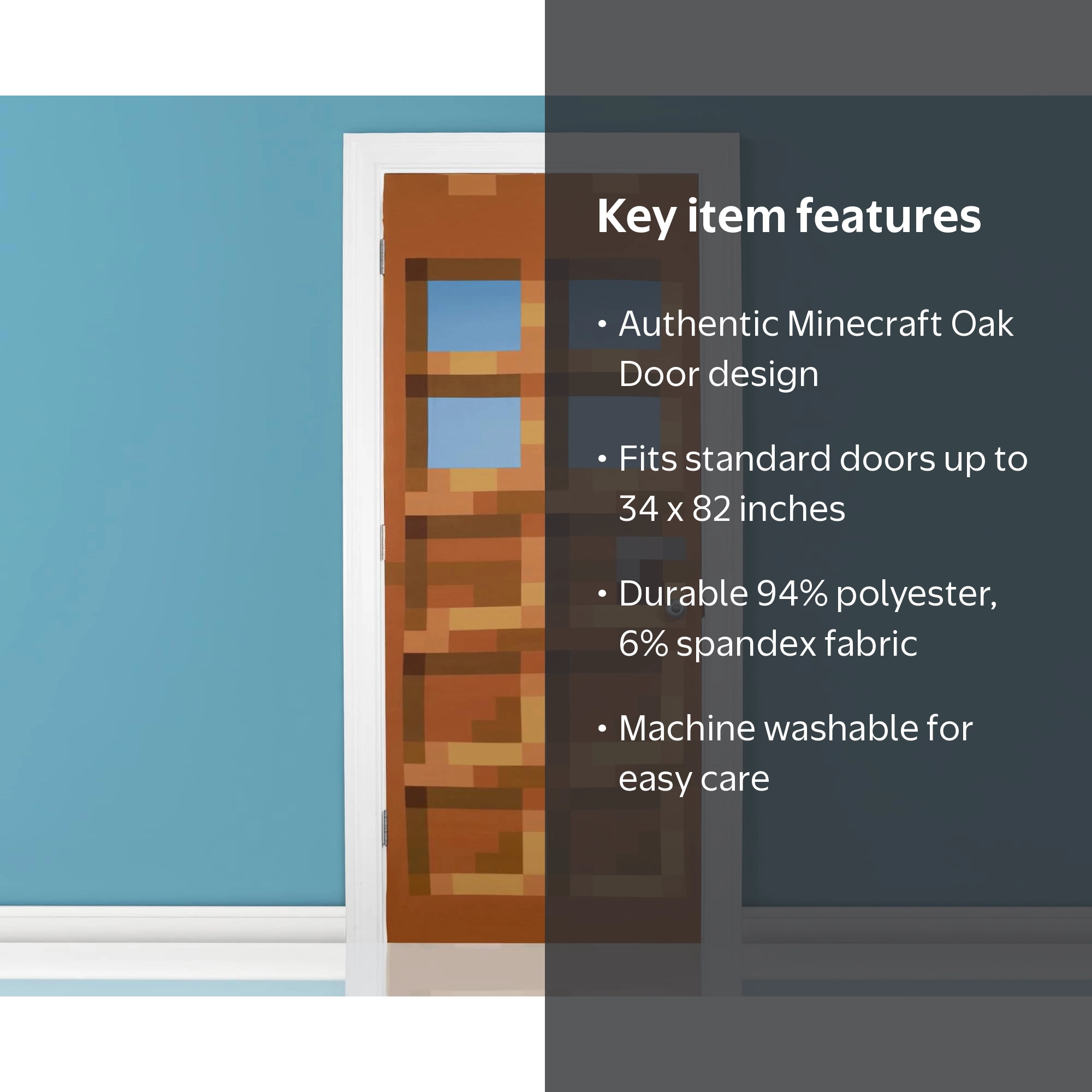 Minecraft, Oak Door Fabric Cling, 34 x 82 Inches, Pixelated Design